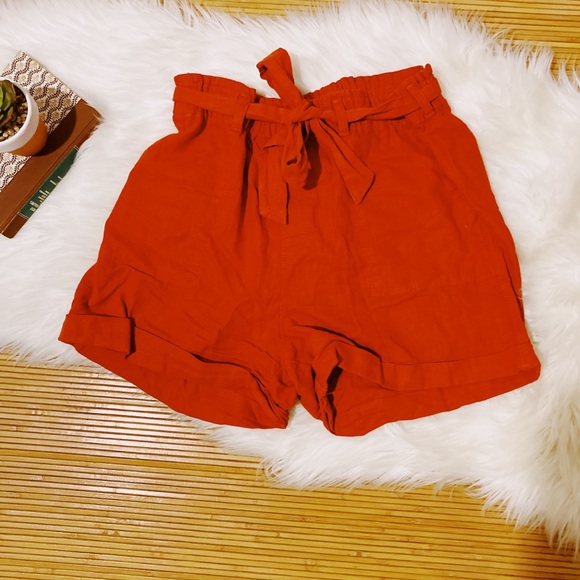 Sanctuary Pants - Sanctuary Linen Blend Paperbag Waist Shorts in Burnt Orange EUC SZ XL